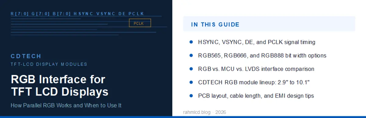 RGB Interface for TFT LCD Displays: How Parallel RGB Works and When to Use It 9 RGB Interface for TFT LCD Displays: How Parallel RGB Works and When to Use It